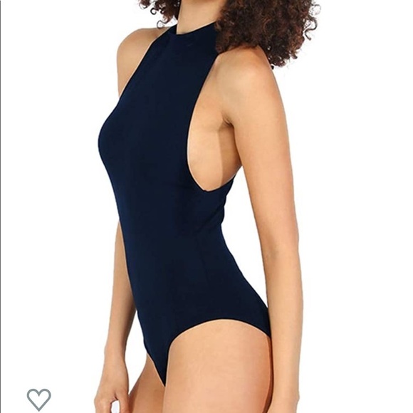 Mock Neck sleeveless bodysuit leotard XS Navy Blue - Picture 1 of 4